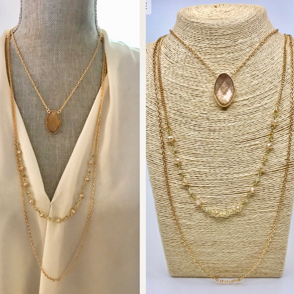 Dazzling Marquise Layered Goldtone Necklace - Picture 2 of 4